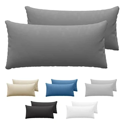 Image of Dreamzie Pillowcases (Set Of 2) Anthracite For Pillows 40 x 80 cm 100% Cotton Jersey Pillowcase Pillow Cover Bed Protector Resistant and Hypoallergenic