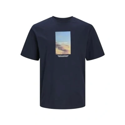 Image of JACK &amp; JONES Men&#039;s Jorvesterbro Picture Tee Ss Crew Neck Ln T Shirt, Sky Captain, L