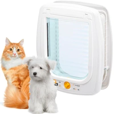 Image of Ferplast SWING 9 Universal Cat Flap for Dogs and Cats 4 Selectable Closing Modes Wind Stopper System Shock Absorber Magnetic Anti Oscillation White