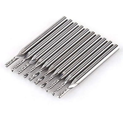 Image of Vikye 10pcs 1/8&#039;&#039; Tungsten Carbide End Mill, CNC Milling Cutter Single Flute Spiral Bit Engraving Tools, 2mm Cutting Edge Dia Bits