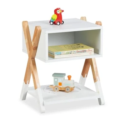 Image of Relaxdays Children&#039;s Bedside Table, Nightstand with Open Shelf, 42x34x32 cm, Kids&#039; Bedroom, X Design, Wood &amp; MDF, White, Fibreboard