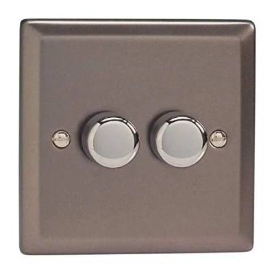 Image of Varilight Classic V Pro Pewter 2 Gang LED Trailing Edge Dimmer Switch 1 or Way