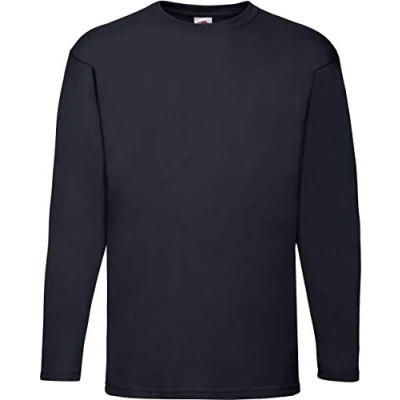 Image of Fruit of the Loom Men&#039;s Long Sleeve Crew Neck T Shirt Blue Large