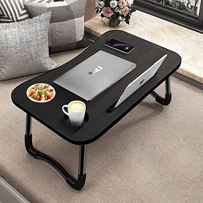Image of Black Folding Bed Table Adjustable and Portable for Laptop PC Notebook Computer Tablet 60 x 40 28 cm (Black)