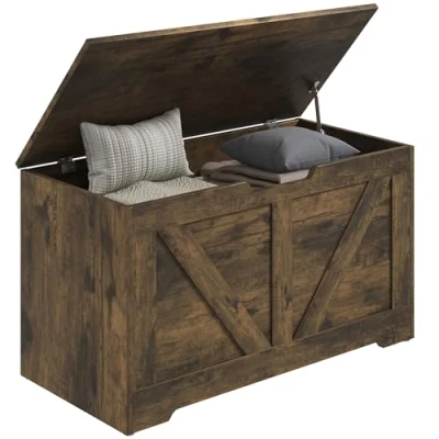 Image of HOMCOM Storage Trunk for Living Room, with Safety Hinges, 80cm, Rustic Brown