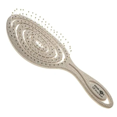 Image of Head Jog 08 Paddle Brush Flexible Soft Pin Bristles, Detangling Wet Or Dry Hair. Gentle Brushing Straw Brush. Detangle Round for Straight, Curly &amp; Wavy Hair Types. (Monochrome Collection Ash)