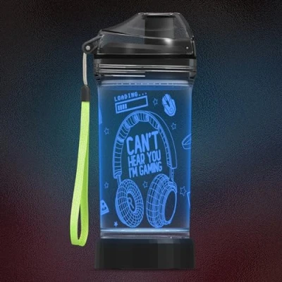 Image of CoolGift Mart Gamer Water Bottle, Light Up 3D Headphone Design, 14oz Tritan BPA Free Gift for Boys Girls Kids Drinking Cup Christmas Holiday