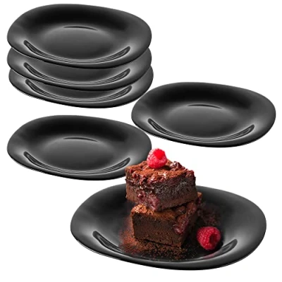 Image of KADAX Black Dessert Plates, Dishwasher Safe Plate Set, Reinforced Glass Cake Modern Breakfast Dinner Plates for Cakes(Black/6pcs)