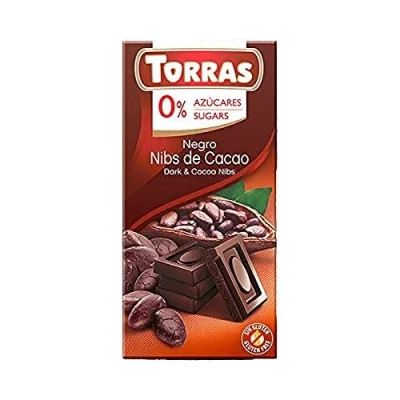Image of Torras Dark Chocolate with Cocoa Nibs 75g Sugar Free, Gluten Free