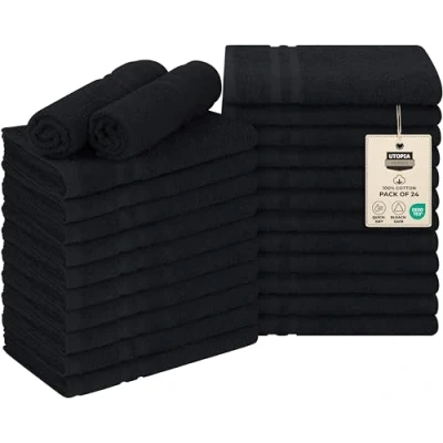Image of Utopia Towels Cotton Bleach Proof Salon Towel (16x27 inches) Safe Gym 100% Hand (24 Pack, Black)