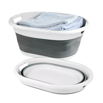 Image of Garden Mile® Collapsible Washing Up Basin Bucket Laundry Line Outdoor Camping Travel Foldable Folding Kitchen (22L Basket)