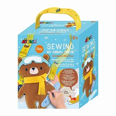 Image of Avenir 6301816 DIY Sewing Kit, Bear with Snowboard, Neck Animal, Craft Kit for Children, Creative from 6 Years