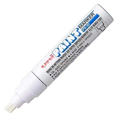 Image of Uni Colour Broad (4 8.5mm) PX 30 White Oil Paint Marker Pen Metal Glass Wood Plastic Stone Outdoor mm Chisel Nib Tip (Pack Of 1)