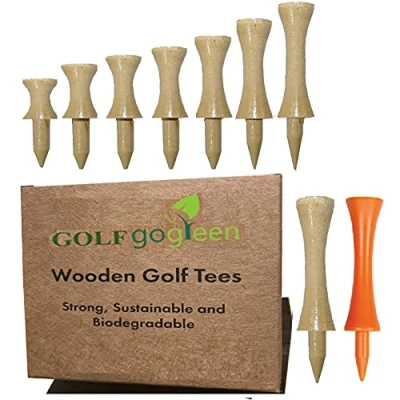 Image of 1stclasspost NATURAL BAMBOO WOOD Castle (Graduated) Golf Tees Tee 70mm (20 Pack) Wooden