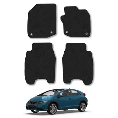 Image of Car Mats Compatible with Honda Civic (2012 2017) Tailored Fit Black Carpet Floor Set Accessory Custom 4 Pieces Anti Slip Backing &amp; Binding Trim Edge