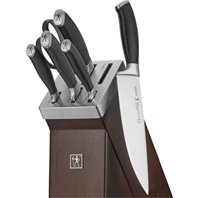 Image of HENCKELS Elan 7 Piece Forged Self Sharpening Kitchen Knife Block Set, Black