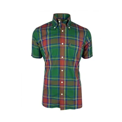 Image of Trojan Multi Check S/S B/D Shirt with Free Matching Pocket Square TC/1047 XL Green