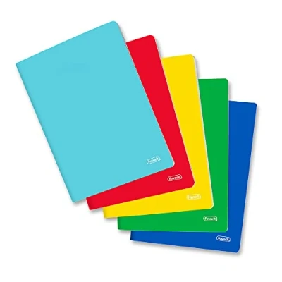 Image of Favorit A4 Notebooks, Solid Cover, 5 pieces, Striped 1R, Paper 80 g/sqm, red, yellow, blue, green, turquoise