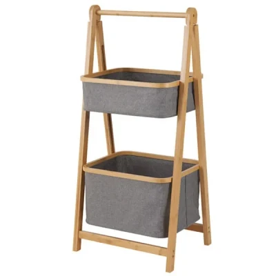 Image of Showerdrape Cotswold Grey &amp; Bamboo 2 Tier Bathroom Storage Ladder