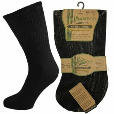 Image of 6/12 X Mens Bamboo Extra Wide Diabetic Socks Multipack Soft Loose Top Non Binding Gentle Grip Swollen Feet Size 6 11 (6 11, 12 Black)