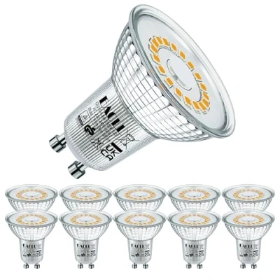 Image of EACLL GU10 LED Bulb Warm White 4.8W Equivalent 75W Halogen, 10 Pack, 585 Lumens 2700K, AC 230V No Flicker Spotlight, Wide Beam 120 Spot, Non Dimmable Reflector Lamp