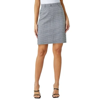 Image of Roman Stretchy Skirt for Women UK Ladies Pencil Jersey Pull On Summer Spring Knee Length Straight Bengaline Denim Elastic Waist Fitted Casual Smart Work Office Split Detail Black &amp; White Size 20