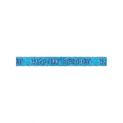 Image of Unique Party 90984 12ft Foil Glitz Blue 100th Birthday Banner