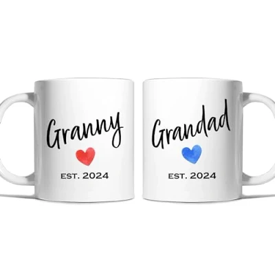Image of Risk A Designs Granny and Grandad Est 2024 Mug Set, Gift Pregnancy Reveal, New Grandma Set of Mugs, Grandparents Gift, Grandarents