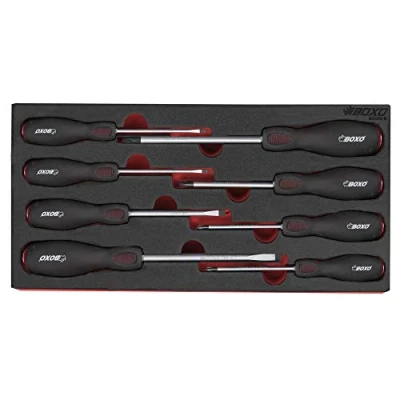 Image of Screwdriver Set 8 Pieces. Slotted, Phillips &amp; Pozi BOXO BX095 R