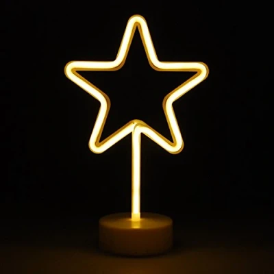 Image of Simpa LED Novelty Neon Light STAR WARM WHITE Choose from various designs &amp; colours Ideal for your home, office desk or as a gift USB power cable included. Uses 3 x AA Batteries Not Supplied