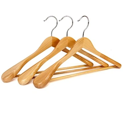 Image of logei Hanger 6Pcs Wooden Clothes Natural Wood Color Space Saving Rotatable Anti Slip with Trouser Bar &amp; Wide Shoulder Pad