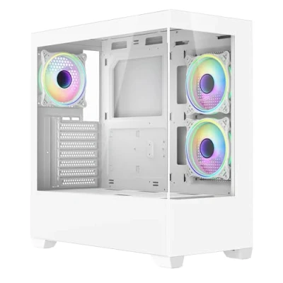 Image of CiT Sense White Dual Tempered Glass Panelling ATX PC Gaming Case with 6 Port PWM Fan Controller and 3 x Tornado Infinity 120mm ARGB Ring Fans Included