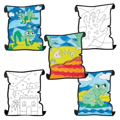 Image of Baker Ross FX941 ‘The Ten Plagues of Egypt’ Colour In Window Decorations Pack 20, Religious Education Arts and Crafts Kits for Kids