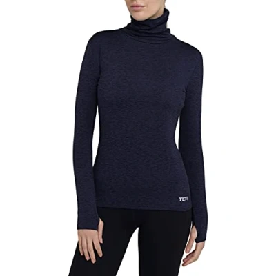 Image of TCA Women&#039;s Warm Up Long Sleeve Training Workout Funnel Neck Thermal Running Top with Thumbholes Night Sky, L