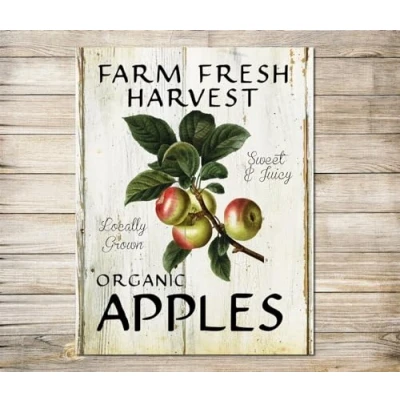 Image of Farmhouse Apple Farm Fresh Wall Art Decor Metal Plaque Sign