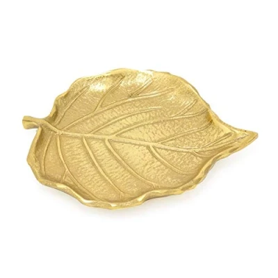 Image of Carousel Home Gifts Elegant Gold Metal Leaf Trinket Dish Aluminium Storage Display Vanity Tray Botanical Jewellery Plate