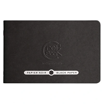 Image of Clairefontaine Ref 60314C Crok&#039;Book Portrait Staplebound Sketchbook 17 x 11cm, 120gsm Paper, Acid Free, pH Neutral, 20 Black Sheets Cover