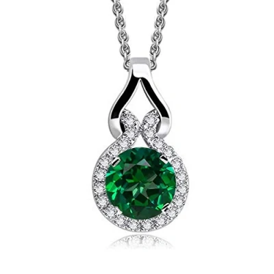 Image of Crystalline Azuria Women Girls 18ct White Gold Plated Round Green Simulated Emerald Zirconia Crystals Pendant Necklace 17.7 inches