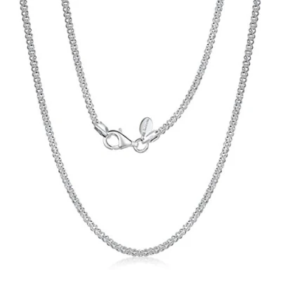 Image of Amberta 925 Sterling Silver 2.2 mm Diamond Cut Popcorn Coreana Chain Necklace (18inch/45cm)