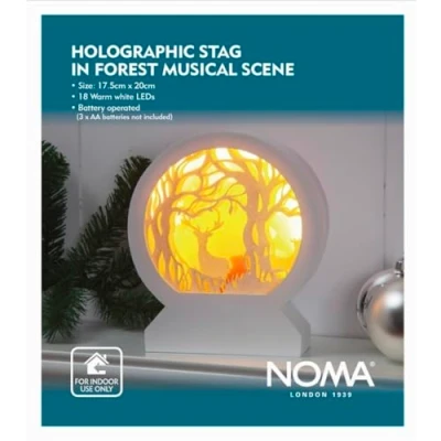 Image of Noma Light Up Holographic Stag in the Forest Musical Scene, 17.5 cm (Pack of 1)