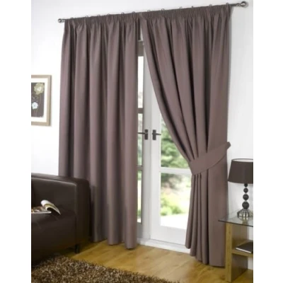 Image of viceroy bedding PAIR OF Luxury FAUX SILK Pencil Pleat Curtains INCLUDING MATCHING TIE BACKS (46&#039;&#039; x 72&#039;&#039;, Mink)