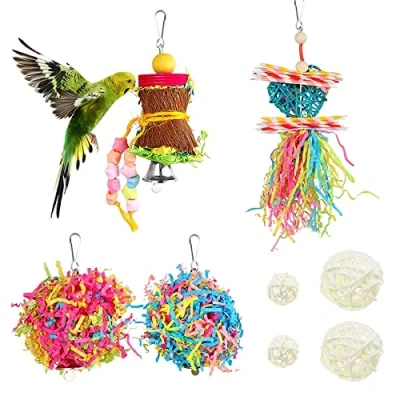 Image of Allazone 8 PCS Parrot Chewing Toys Bird Parrots Shredding Foraging for Small Parrots, Macaws, Parakeets, Conures, Cockatiels