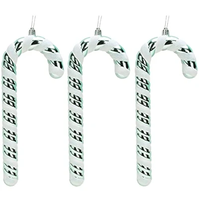 Image of Christmas Concepts® Pack of 3250mm Extra Large Candy Cane Baubles Shiny &amp; Glitter Decorated Decorations (Mint Green)