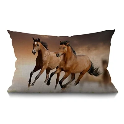 Image of BGBDEIA 30cmx50cm Cushion Cover Rustic Farmhouse Decor Horse Pillowcases Cotton Linen Running Horses Throw Pillow Case for Sofa Couch Bedroom,12 x 20 Inch