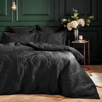 Image of Paoletti Palmeria Quilted Velvet Duvet Cover Set