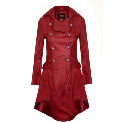 Image of Women&#039;s Gothic Red Leather Edwardian Victorian Flare Coat