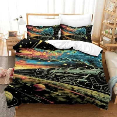 Image of VFKLZCNYR 3D Printed Duvet CoverSteam Train Microfiber Cover Comforter Set with Zipper Home Bedding Sets for Boys Adult Single（140x200cm）