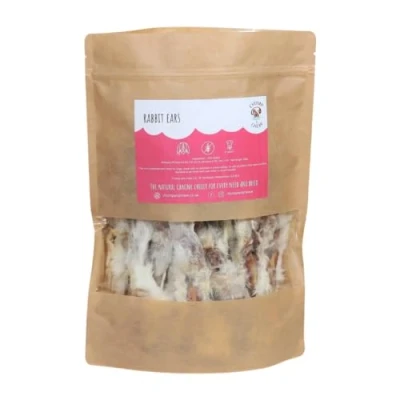 Image of CHOMP &amp; Chew Natural Air Dried Rabbit Ears with Fur for Dogs Dental Health Dewormer Healthy Dog and Treat Low Fat High Protein Hypoallergenic 100%