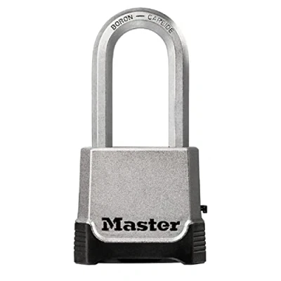 Image of MASTER LOCK Heavy Duty Padlock, Security Level 9/10, Outdoor, Keyed or combination, Zinc, Weatherproof, Xlong Shackle