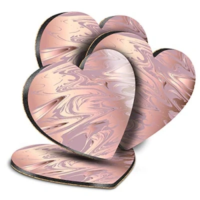 Image of Destination Vinyl ltd Great Coasters (Set of 4) Heart Rose Gold Marble Pattern Pretty Drink Glossy Coasters/Tabletop Protection for Any Table Type #24125